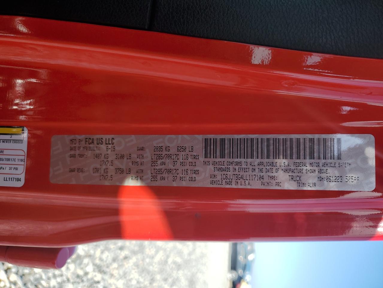 2020 Jeep Gladiator Rubicon VIN: 1C6JJTBG4LL117104 Lot: 62068545