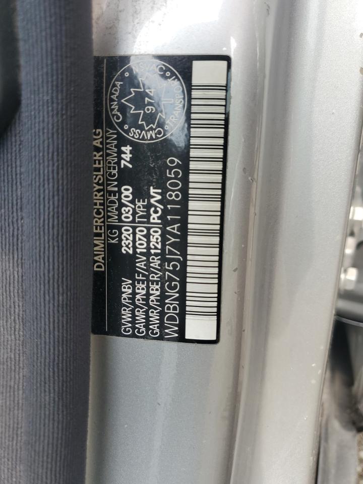 2000 Mercedes-Benz S 500 VIN: WDBNG75J7YA118059 Lot: 60116875