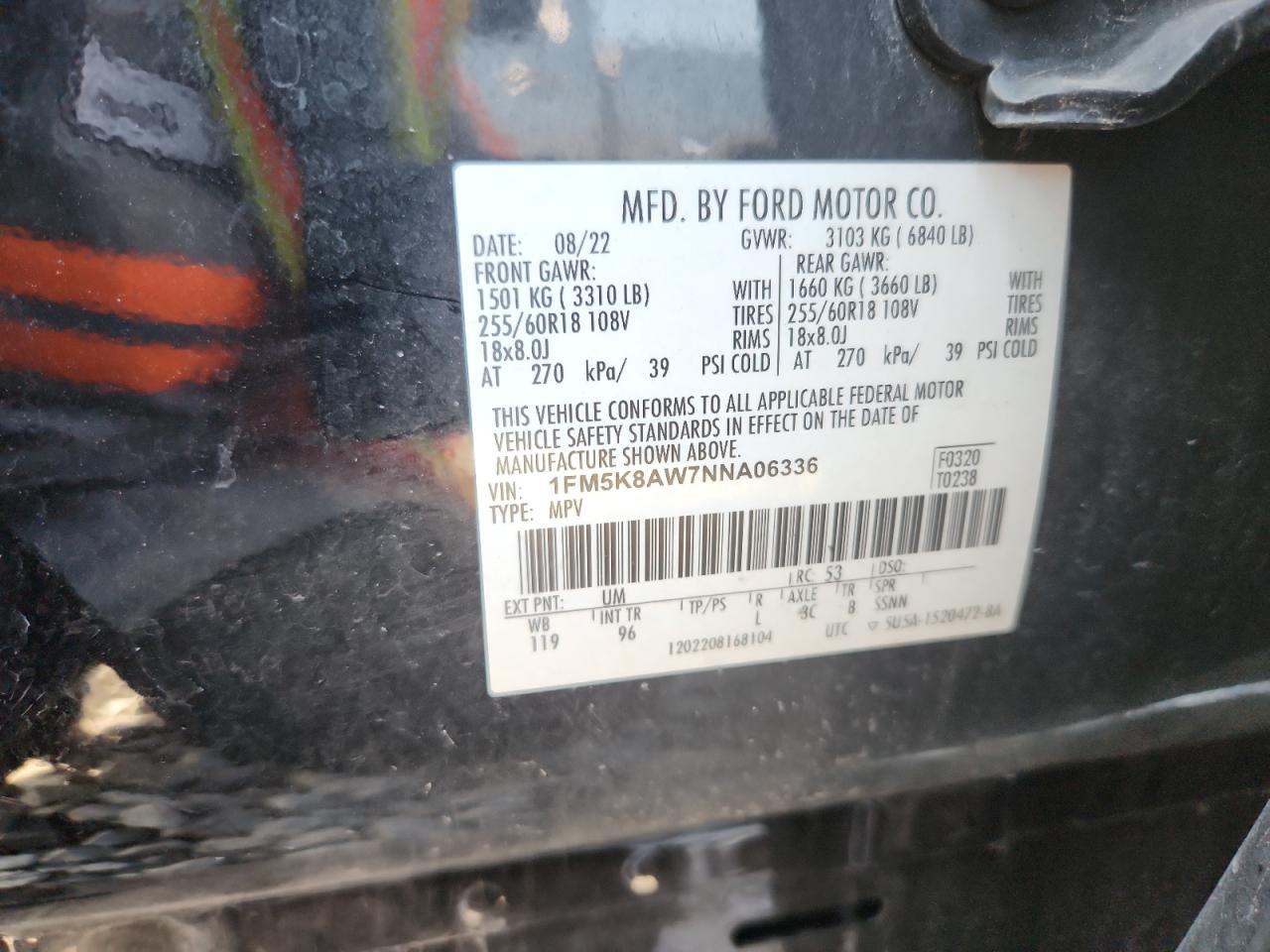 2022 Ford Explorer Police Interceptor VIN: 1FM5K8AW7NNA06336 Lot: 60488305