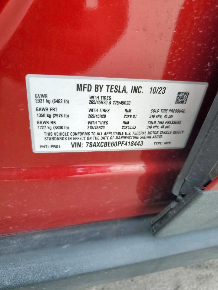 2023 Tesla Model X VIN: 7SAXCBE60PF418443 Lot: 62032885