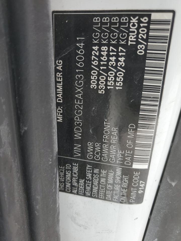 2016 Mercedes-Benz Metris VIN: WD3PG2EAXG3160641 Lot: 62968965