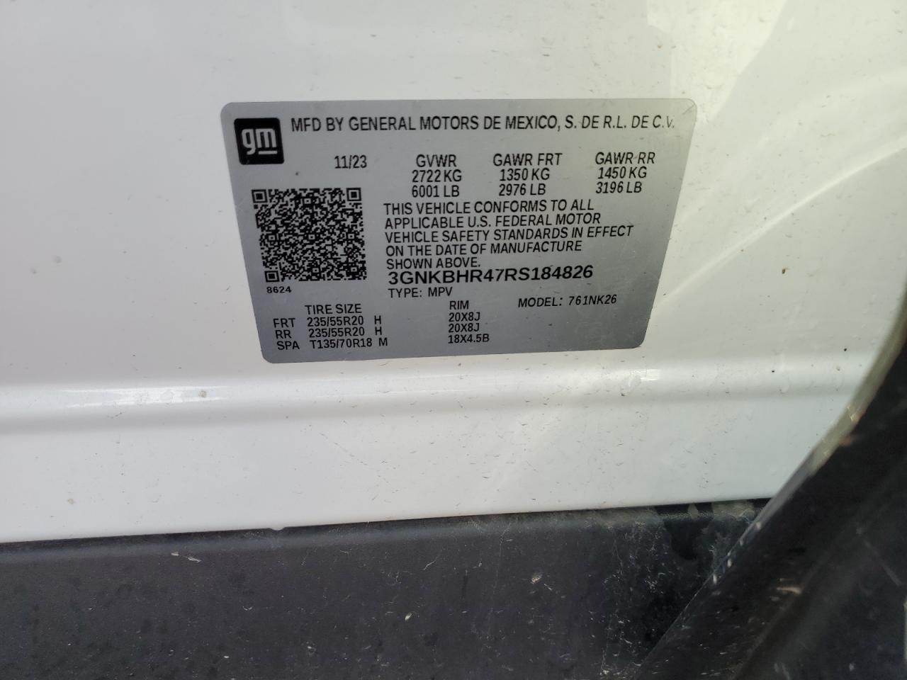 2024 Chevrolet Blazer 2Lt VIN: 3GNKBHR47RS184826 Lot: 60037325