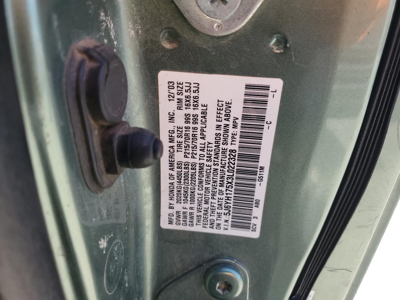 2003 Honda Element Ex VIN: 5J6YH175X3L022328 Lot: 62262855