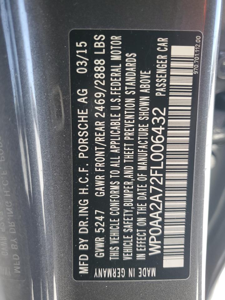 2015 Porsche Panamera 2 VIN: WP0AA2A72FL006432 Lot: 60723375