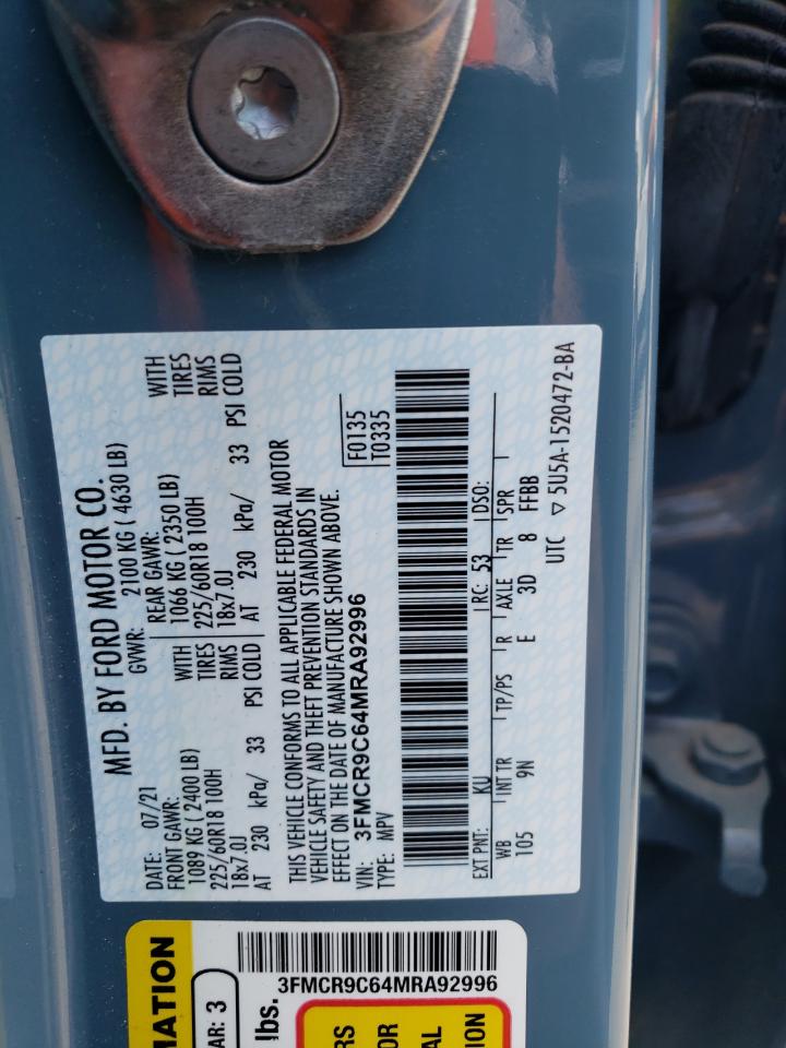 2021 Ford Bronco Sport Outer Banks VIN: 3FMCR9C64MRA92996 Lot: 61221185