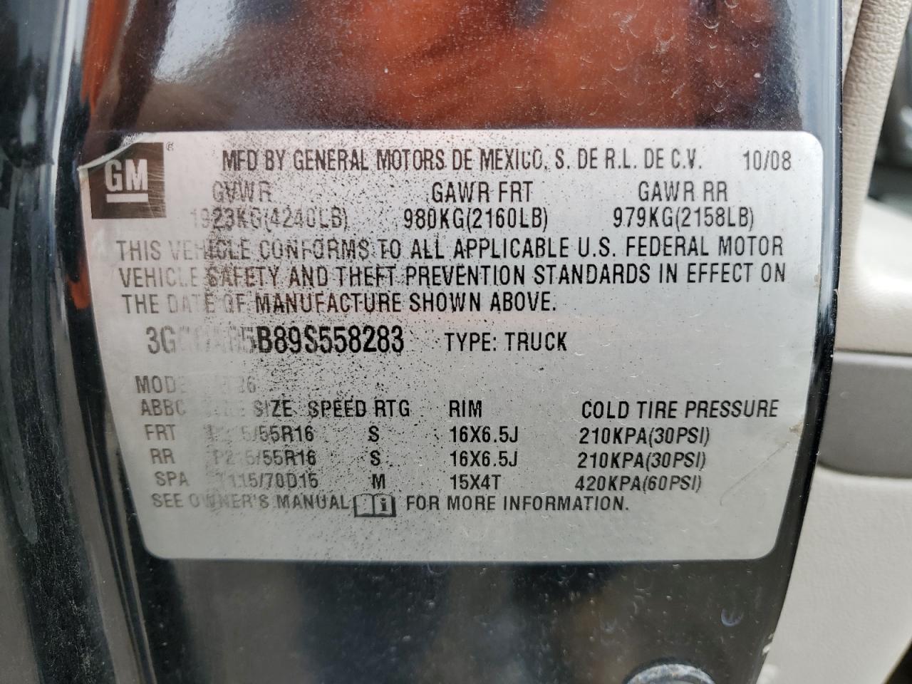 2009 Chevrolet Hhr Panel Ls VIN: 3GCCA85B89S558283 Lot: 61332405