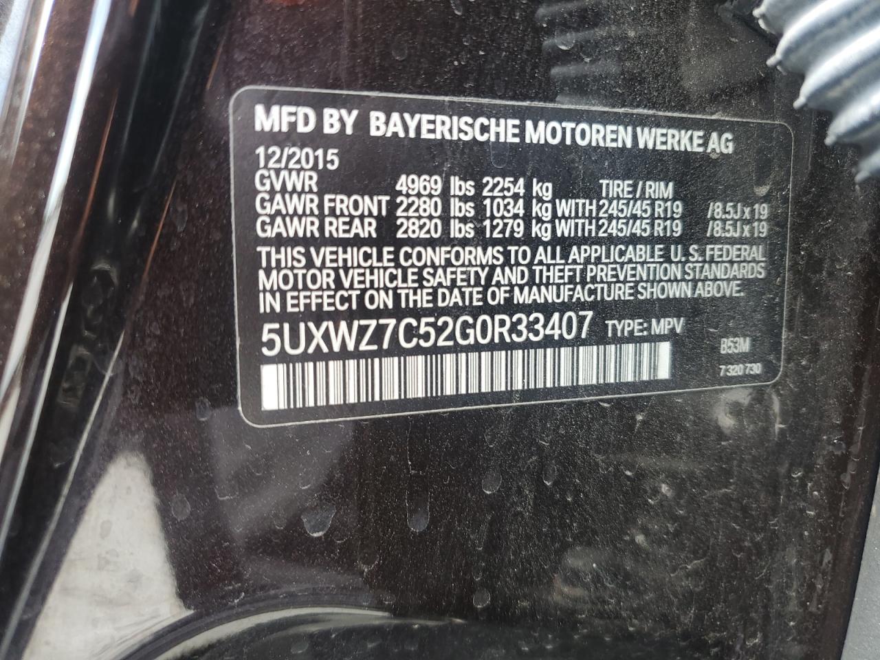 2016 BMW X3 Sdrive28I VIN: 5UXWZ7C52G0R33407 Lot: 60916055