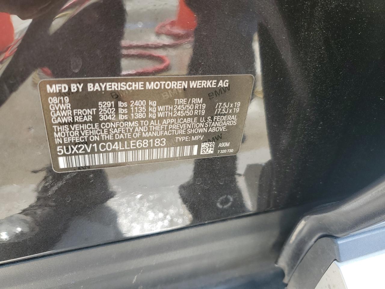 2020 BMW X4 xDrive30I VIN: 5UX2V1C04LLE68183 Lot: 62553045