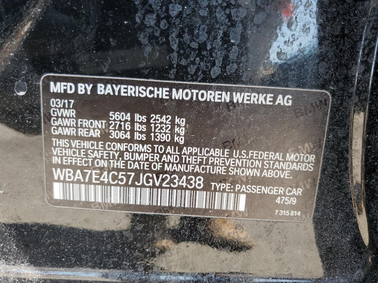 2018 BMW 740 Xi VIN: WBA7E4C57JGV23438 Lot: 61470375