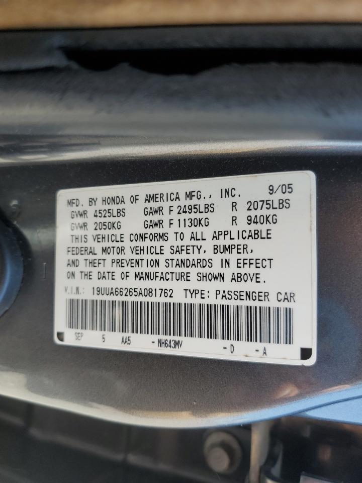 2005 Acura Tl VIN: 19UUA66265A081762 Lot: 59132145