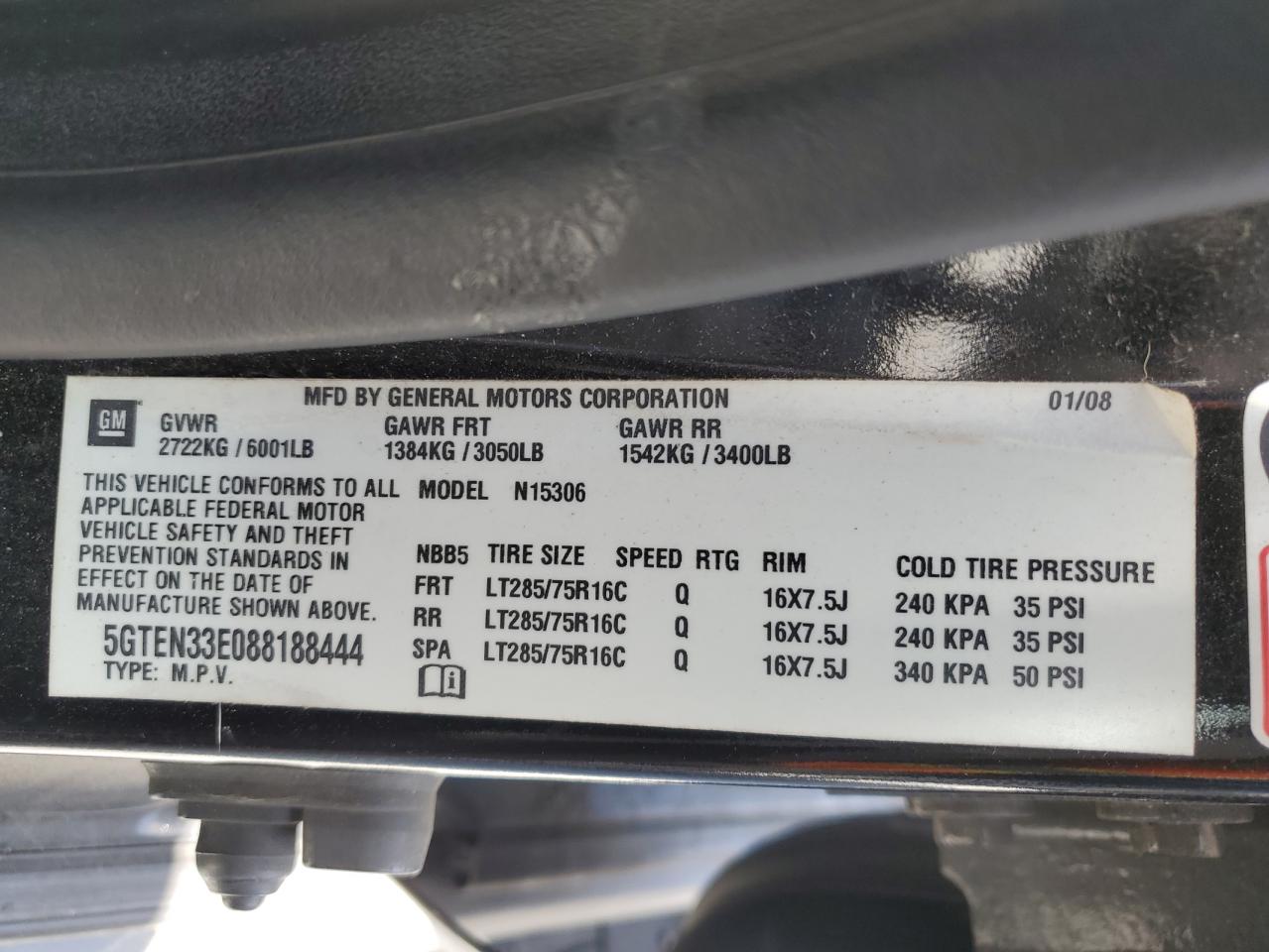 2008 Hummer H3 Adventure VIN: 5GTEN33E088188444 Lot: 61509885