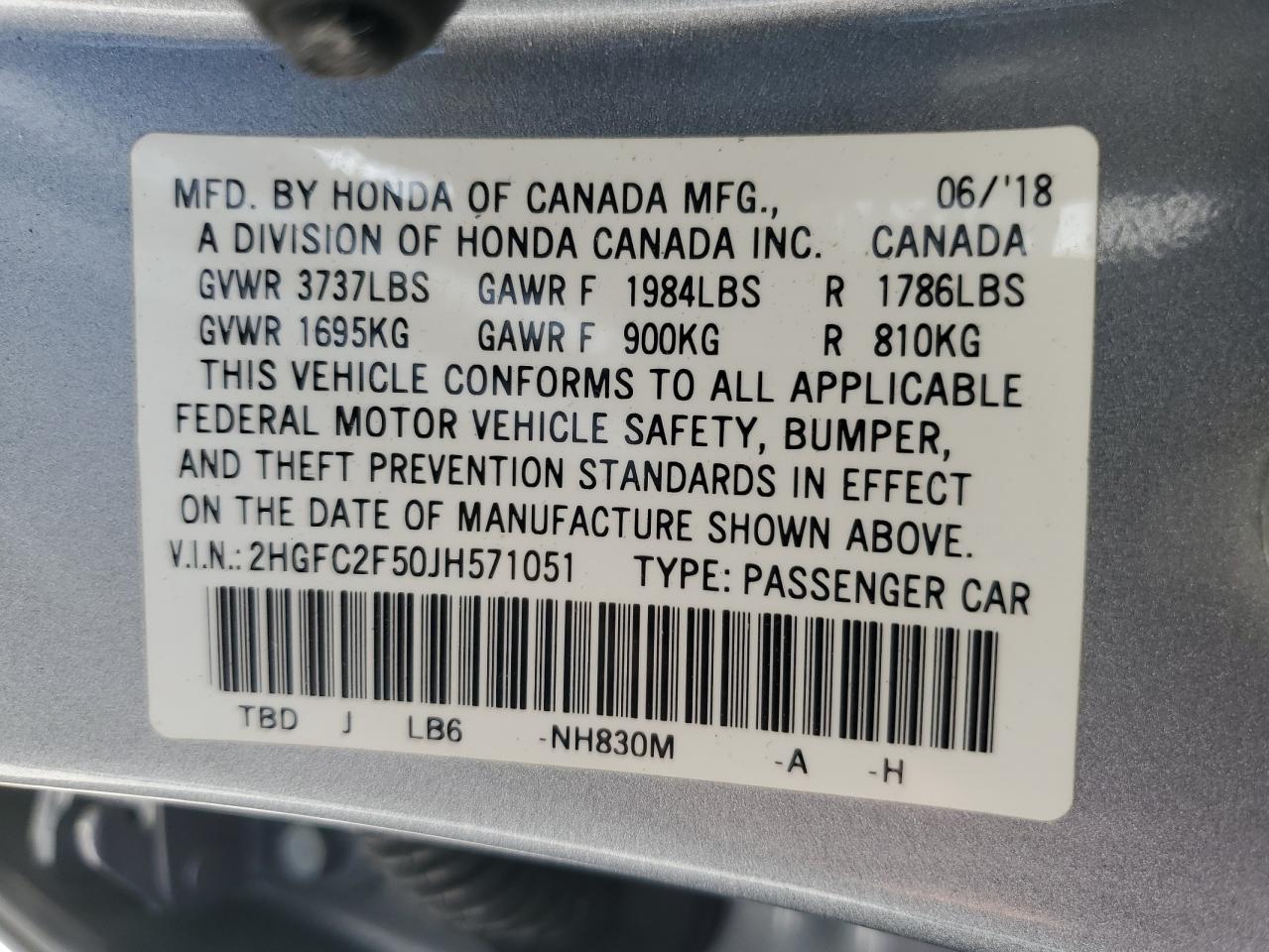2018 Honda Civic Lx VIN: 2HGFC2F50JH571051 Lot: 63025375