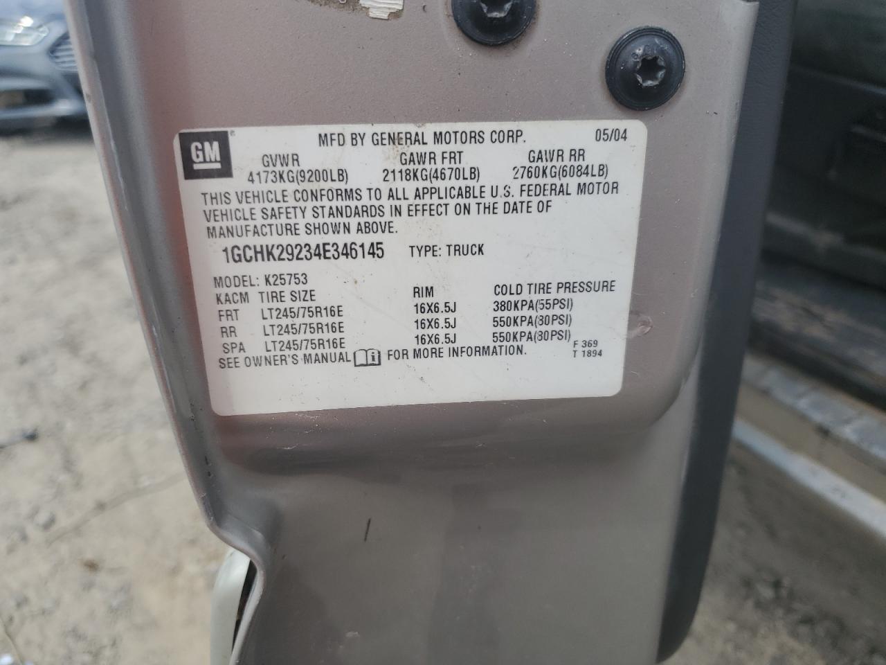 2004 Chevrolet Silverado K2500 Heavy Duty VIN: 1GCHK29234E346145 Lot: 59379485