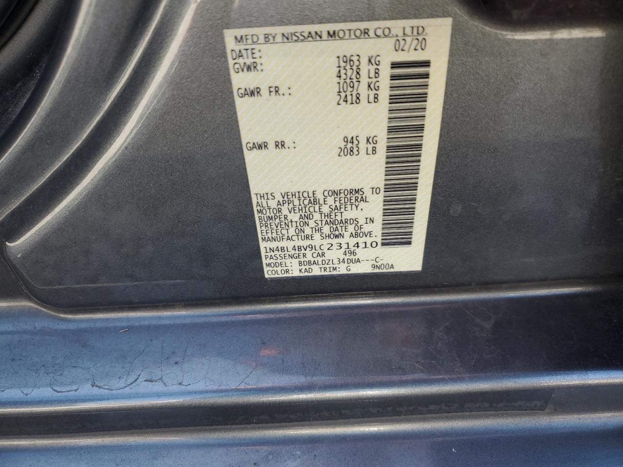 NISSAN ALTIMA 2020 VIN 1N4BL4BV9LC231410 photo 13