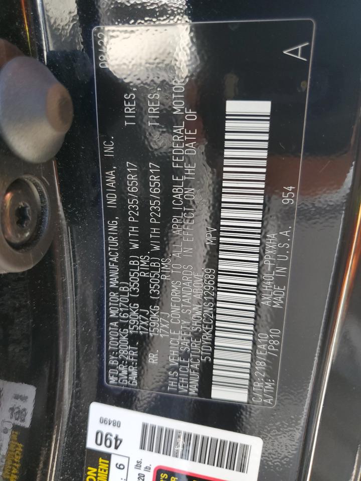 2022 Toyota Sienna Xle VIN: 5TDYRKEC2NS129689 Lot: 62652025