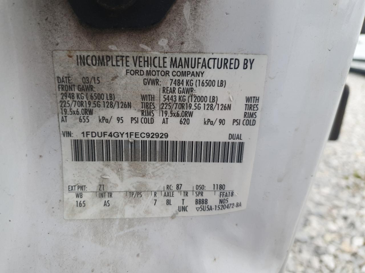 2015 Ford F450 Super Duty VIN: 1FDUF4GY1FEC92929 Lot: 61363645