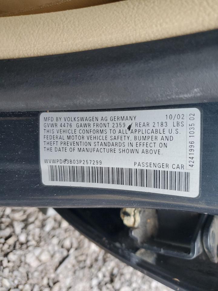 2003 Volkswagen Passat Gls VIN: WVWPD63B03P257299 Lot: 61214625