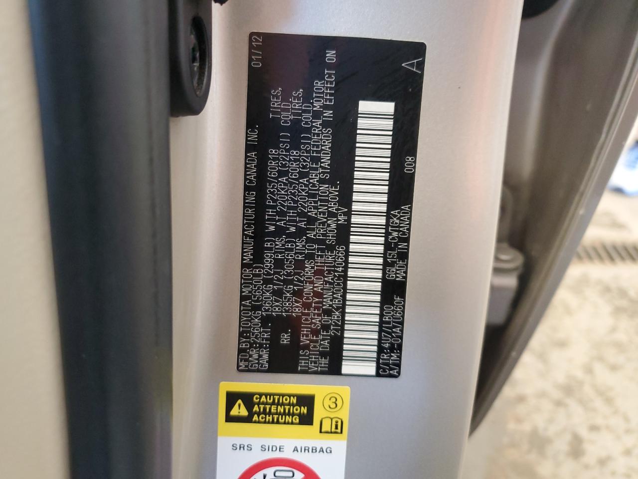 2012 Lexus Rx 350 VIN: 2T2BK1BA0CC140666 Lot: 61723135