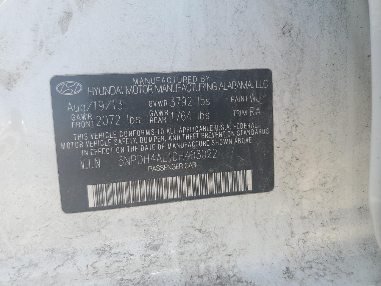 HYUNDAI ELANTRA 2013 VIN 5NPDH4AE1DH403022 фото 12