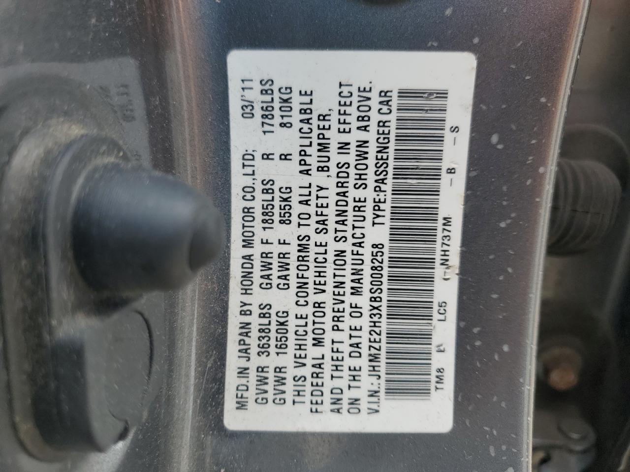 2011 Honda Insight VIN: JHMZE2H3XBS008258 Lot: 59378995