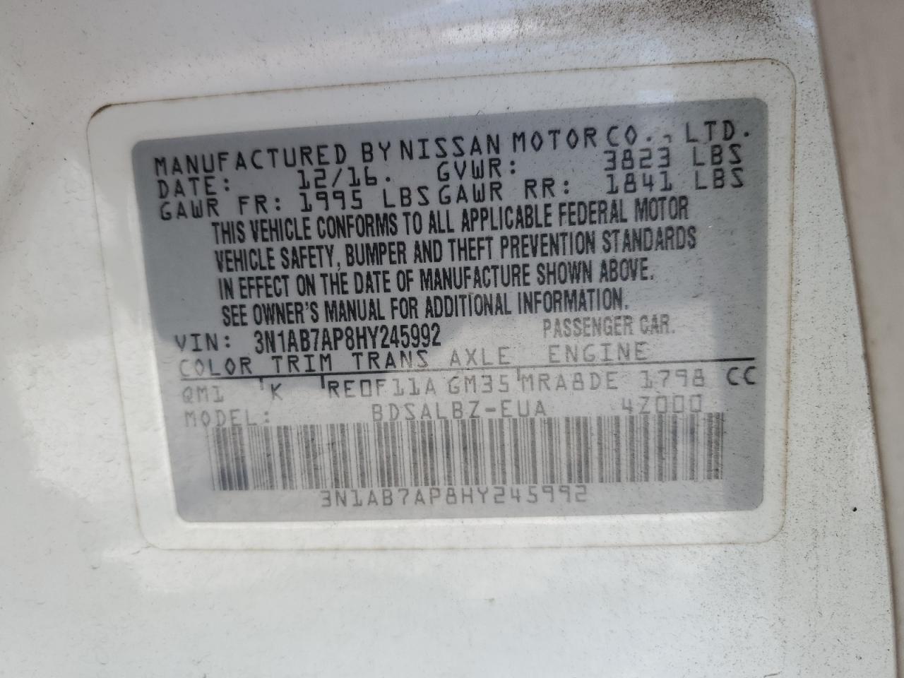 2017 Nissan Sentra S VIN: 3N1AB7AP8HY245992 Lot: 62672275