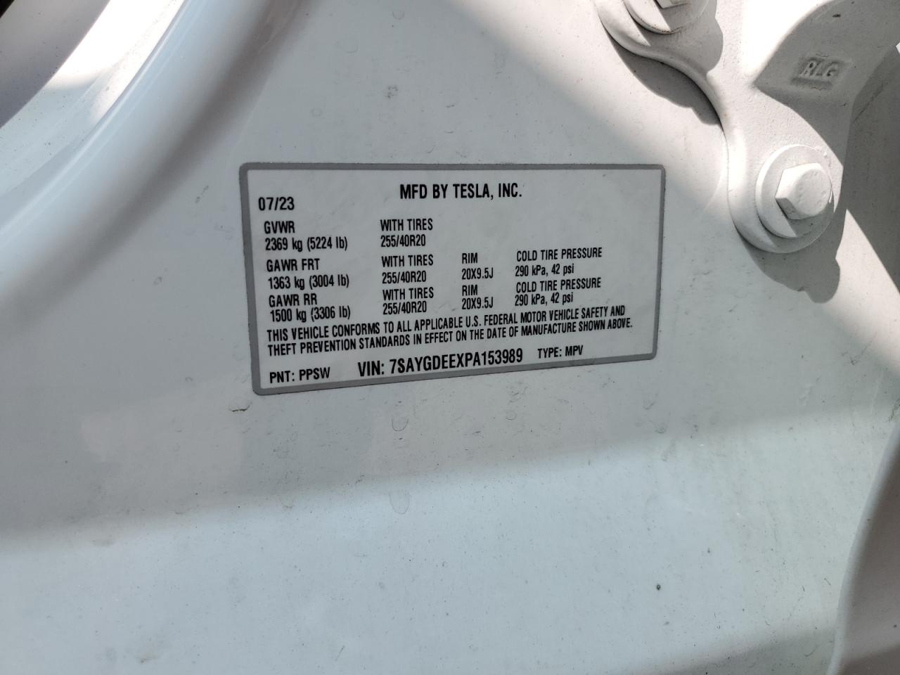 2023 Tesla Model Y VIN: 7SAYGDEEXPA153989 Lot: 62677305
