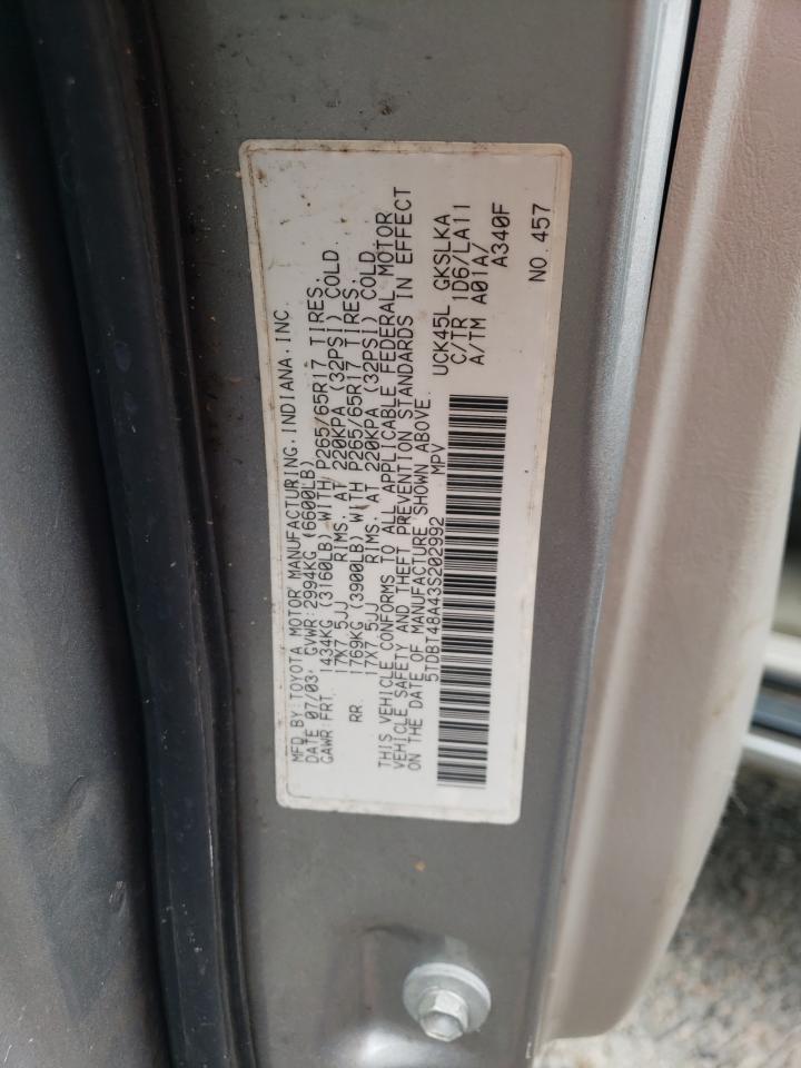 2003 Toyota Sequoia Limited VIN: 5TDBT48A43S202992 Lot: 62960495