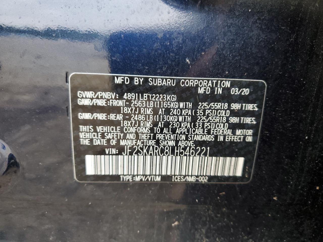 2020 Subaru Forester Sport VIN: JF2SKARC8LH546221 Lot: 62713175