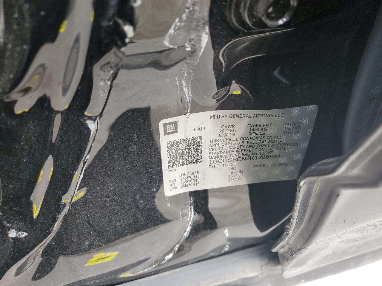 CHEVROLET COLORADO 2019 VIN 1GCGSBEN2K1266934 photo 12