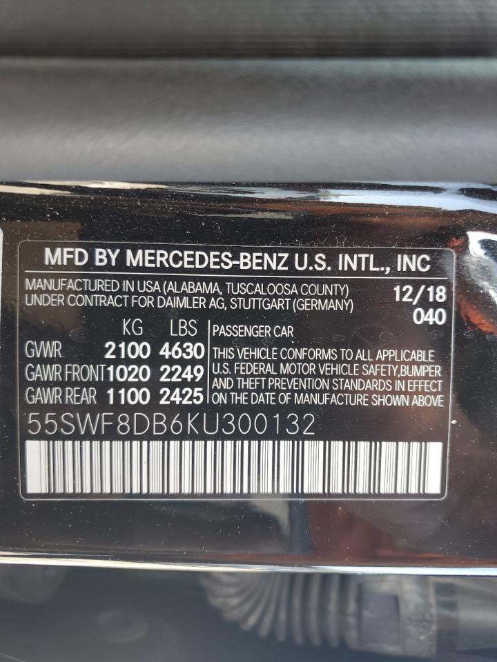 2019 Mercedes-Benz C 300 VIN: 55SWF8DB6KU300132 Lot: 62847335