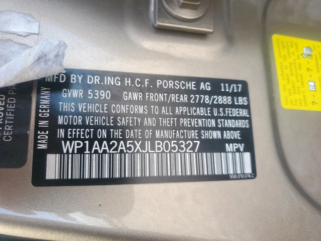 2018 Porsche Macan VIN: WP1AA2A5XJLB05327 Lot: 61403885