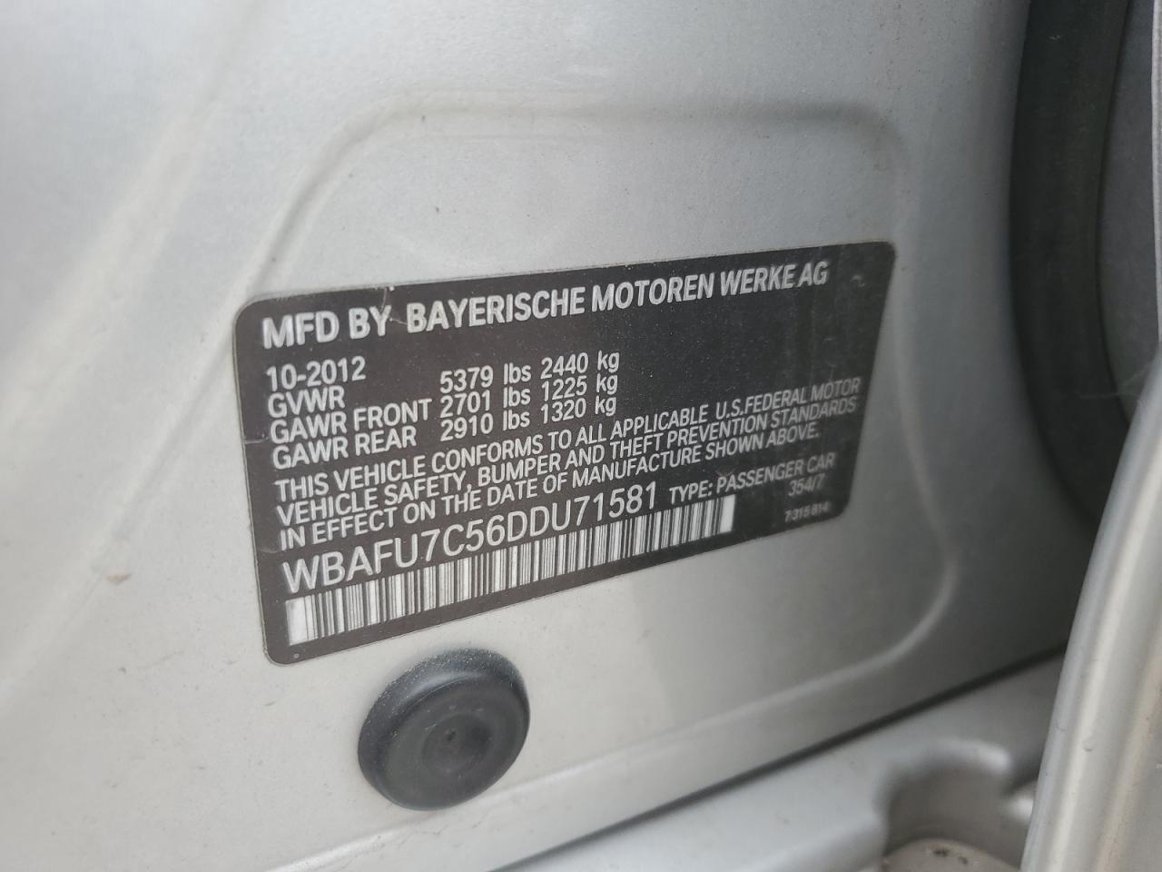 2013 BMW 535 Xi VIN: WBAFU7C56DDU71581 Lot: 65960115