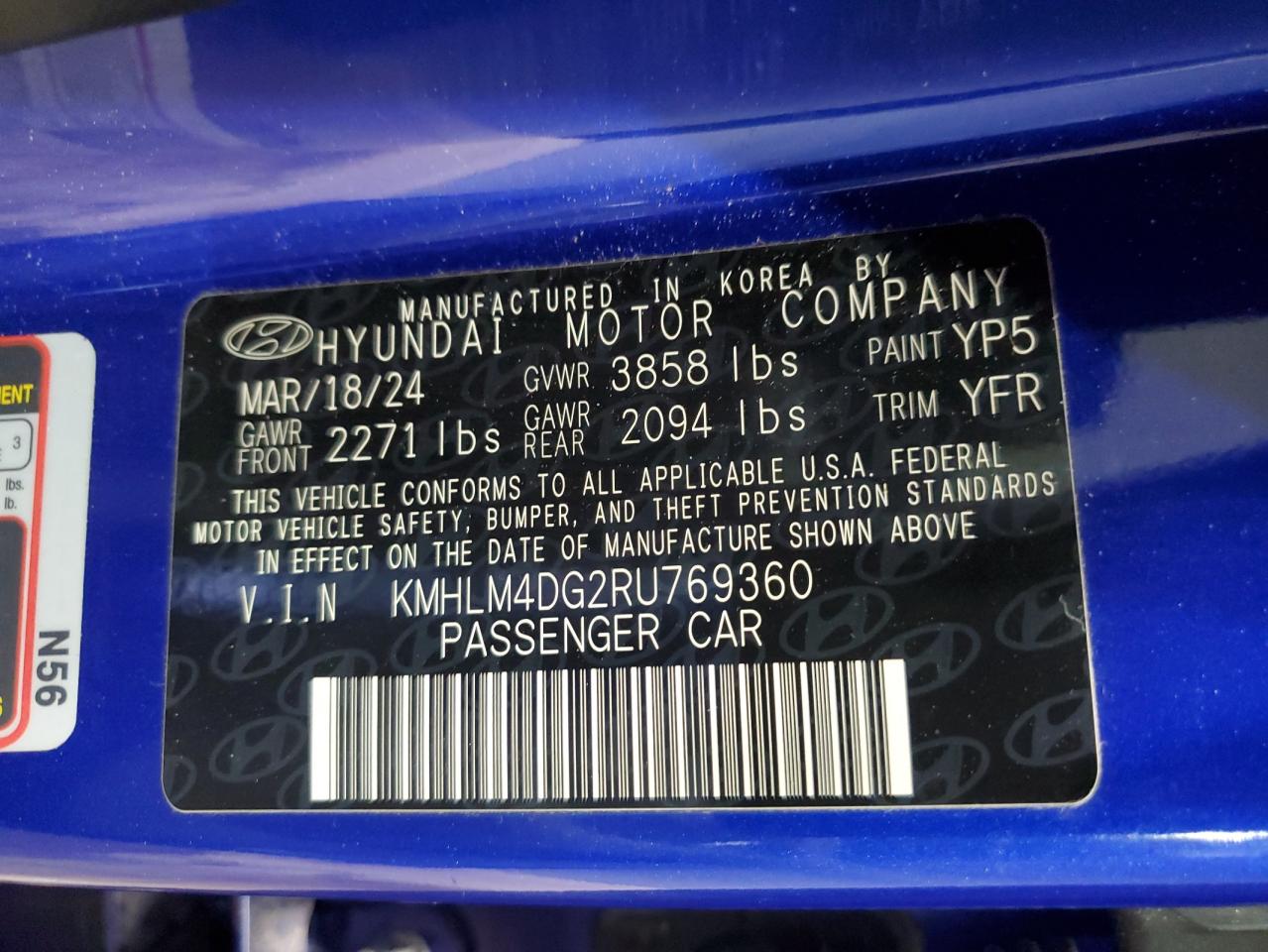 HYUNDAI ELANTRA 2024 VIN KMHLM4DG2RU769360 zdjęcie 12