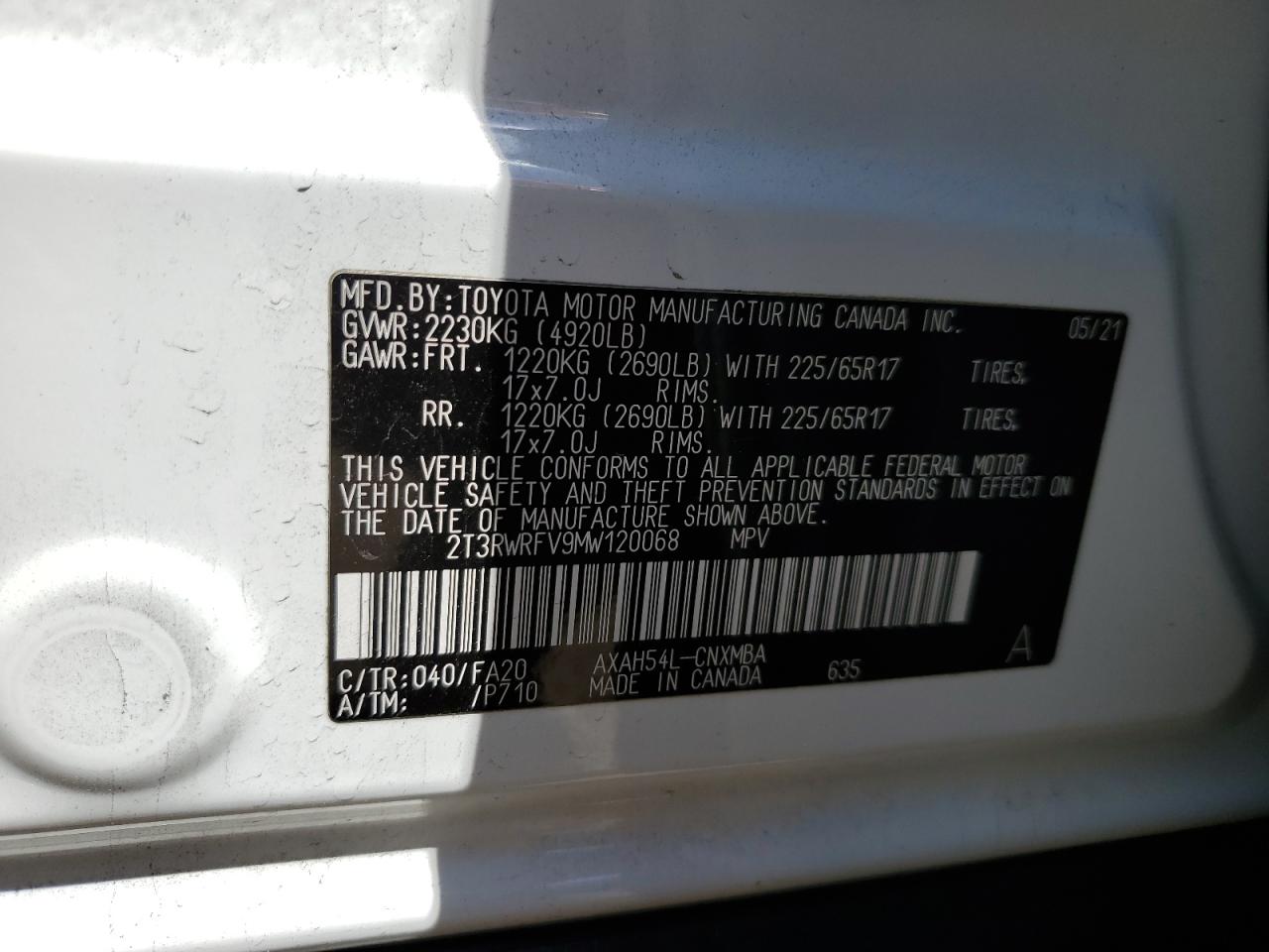 2021 Toyota Rav4 Xle VIN: 2T3RWRFV9MW120068 Lot: 62876905