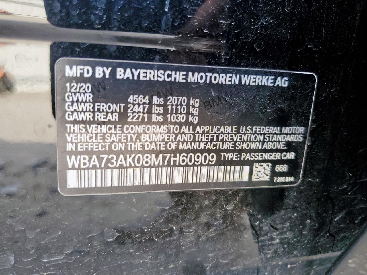 2021 BMW 228Xi VIN: WBA73AK08M7H60909 Lot: 59576345