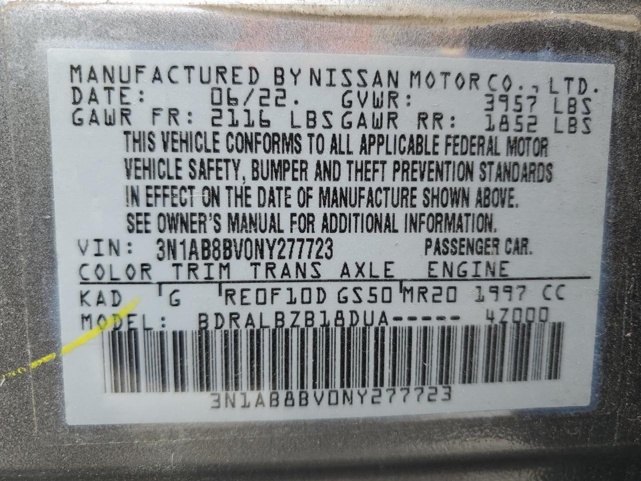 2022 Nissan Sentra S VIN: 3N1AB8BV0NY277723 Lot: 59305425