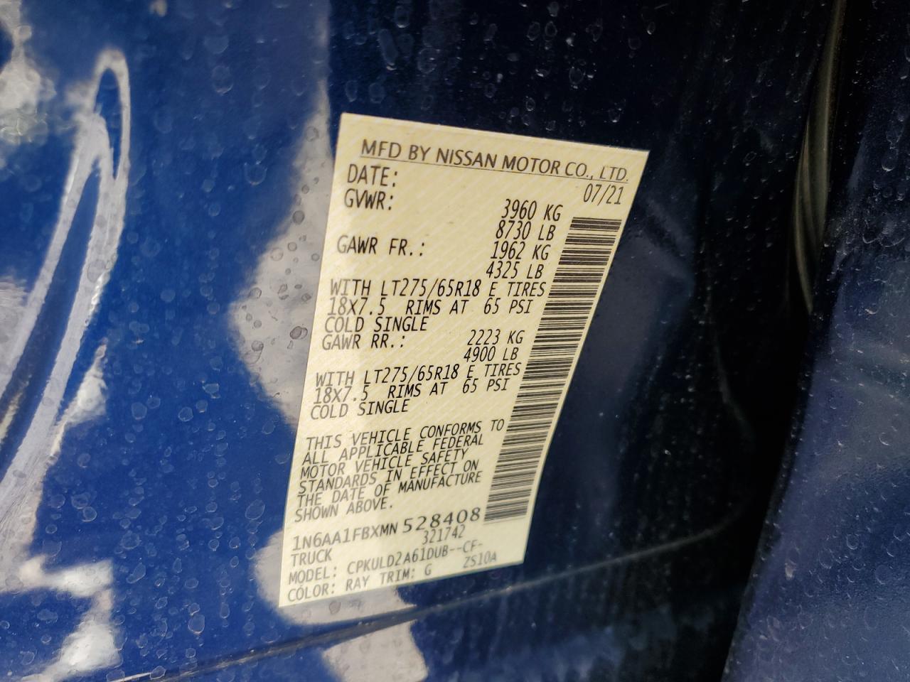 2021 Nissan Titan Xd Sv VIN: 1N6AA1FBXMN528408 Lot: 59546505