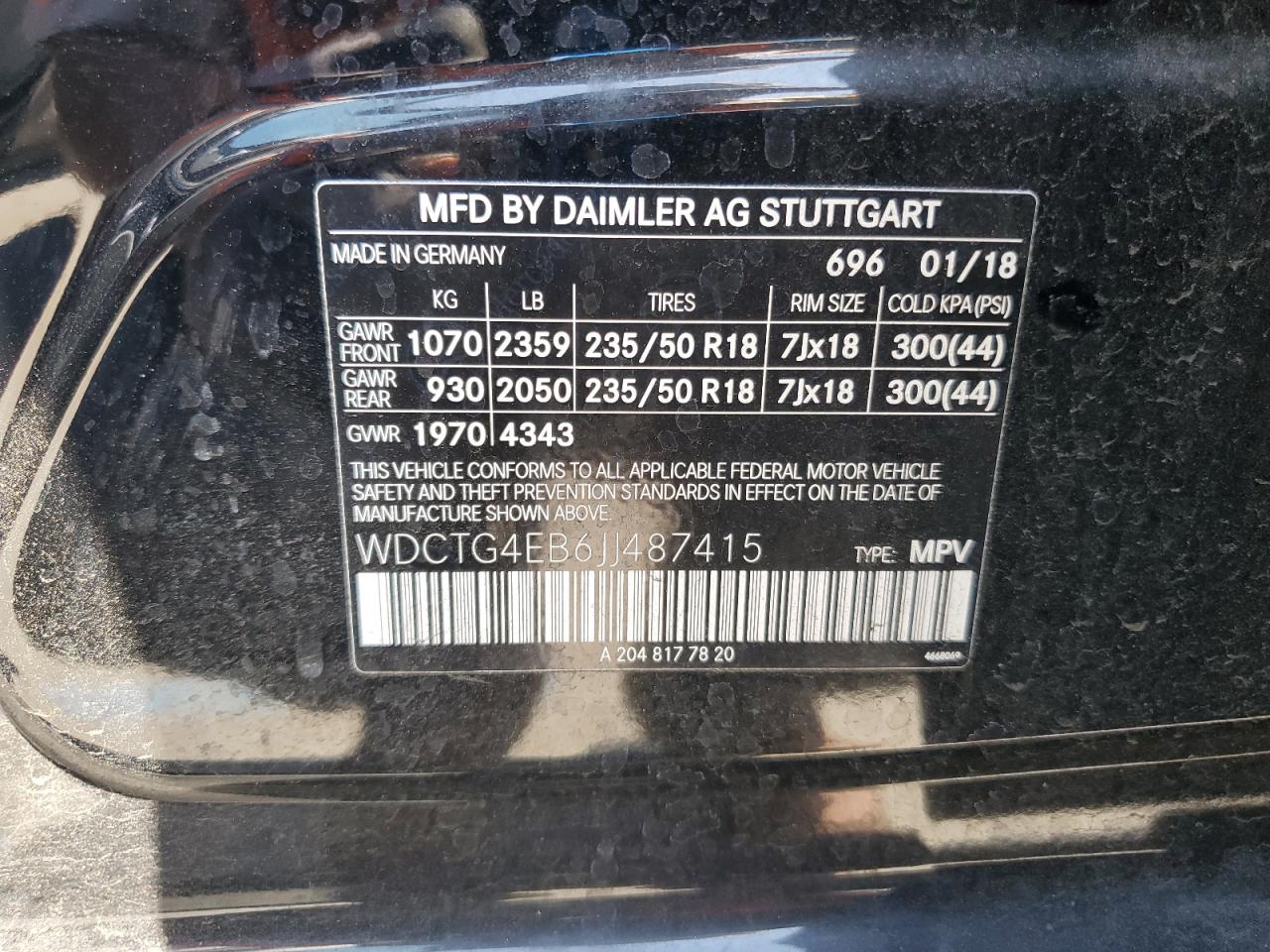 2018 Mercedes-Benz Gla 250 VIN: WDCTG4EB6JJ487415 Lot: 60301425