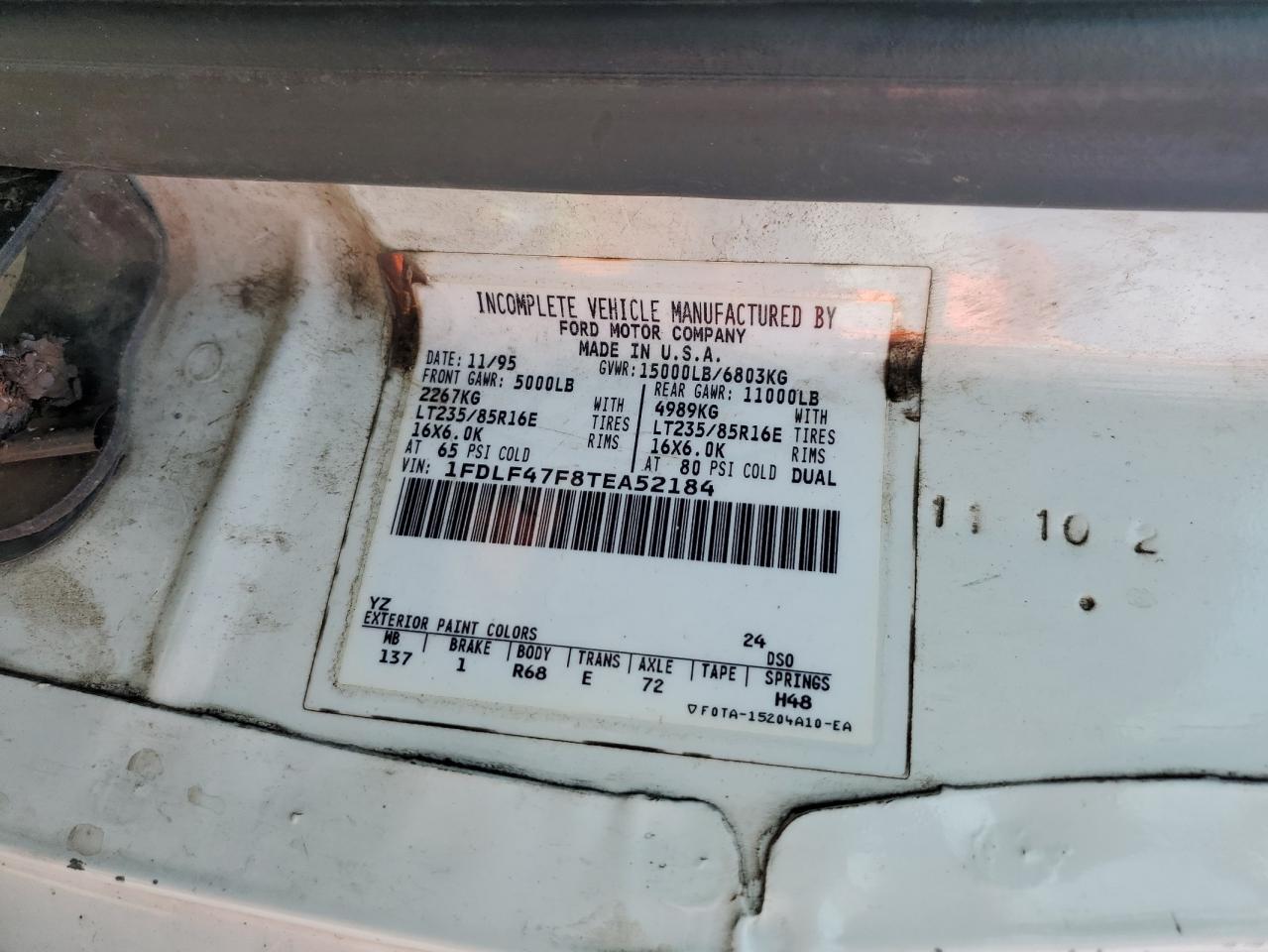FORD F350 1996 VIN 1FDLF47F8TEA52184 фото 12