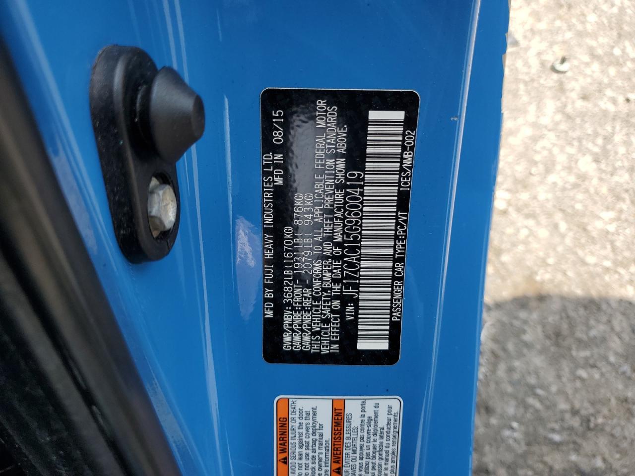 2016 Subaru Brz 2.0 Limited VIN: JF1ZCAC15G9600419 Lot: 71599545