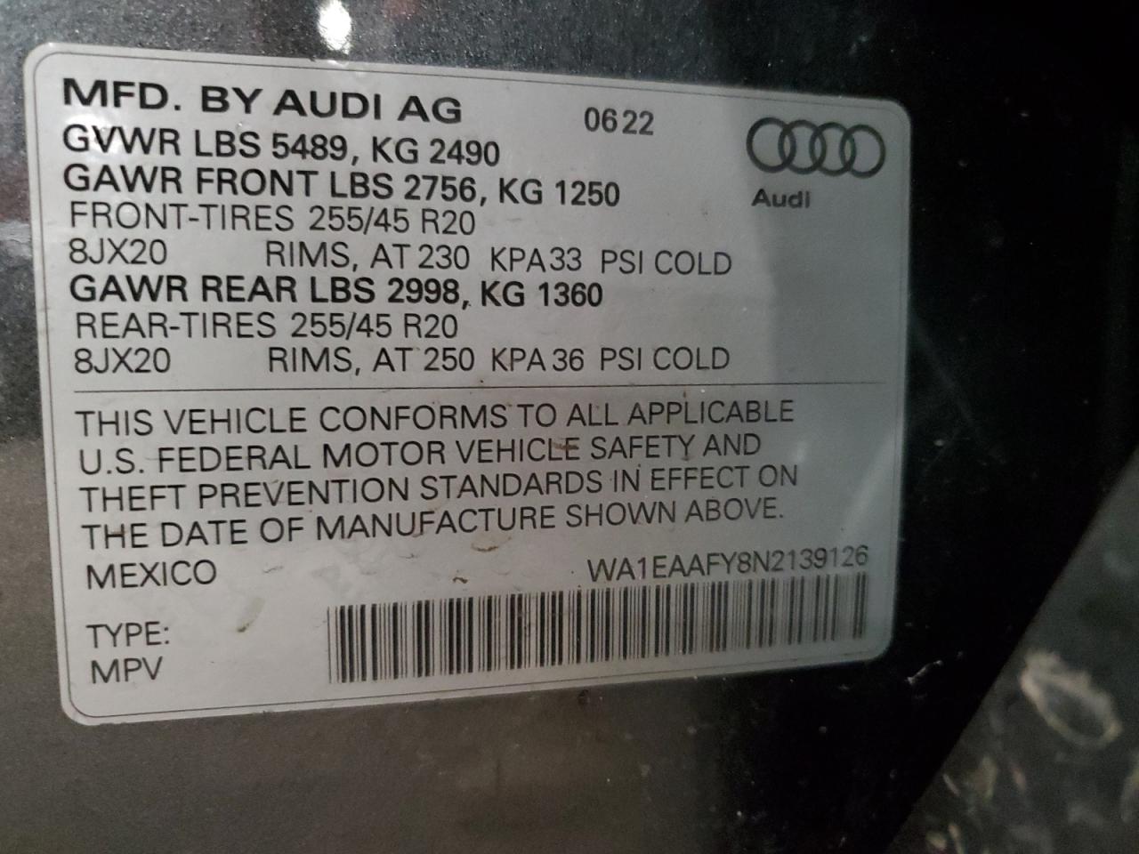 2022 Audi Q5 Premium Plus 45 VIN: WA1EAAFY8N2139126 Lot: 62725945