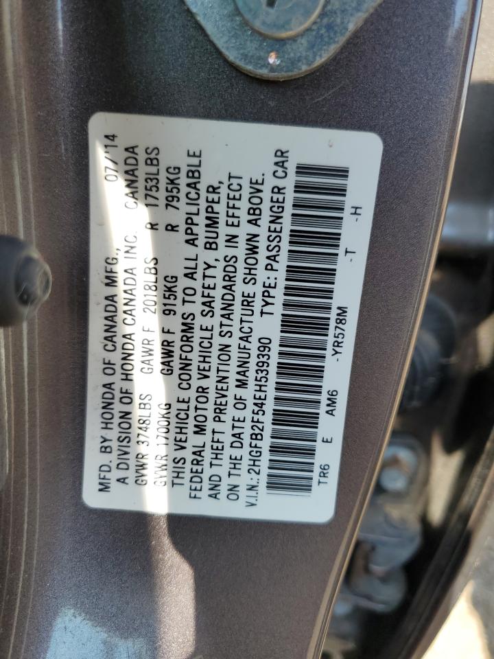 HONDA CIVIC 2014 VIN 2HGFB2F54EH539390 фото 12
