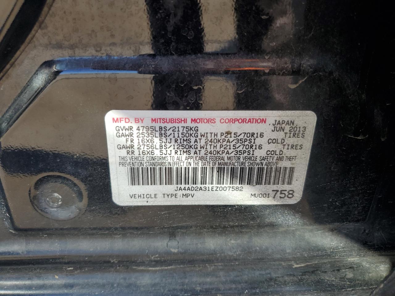 2014 Mitsubishi Outlander Es VIN: JA4AD2A31EZ007582 Lot: 60978065