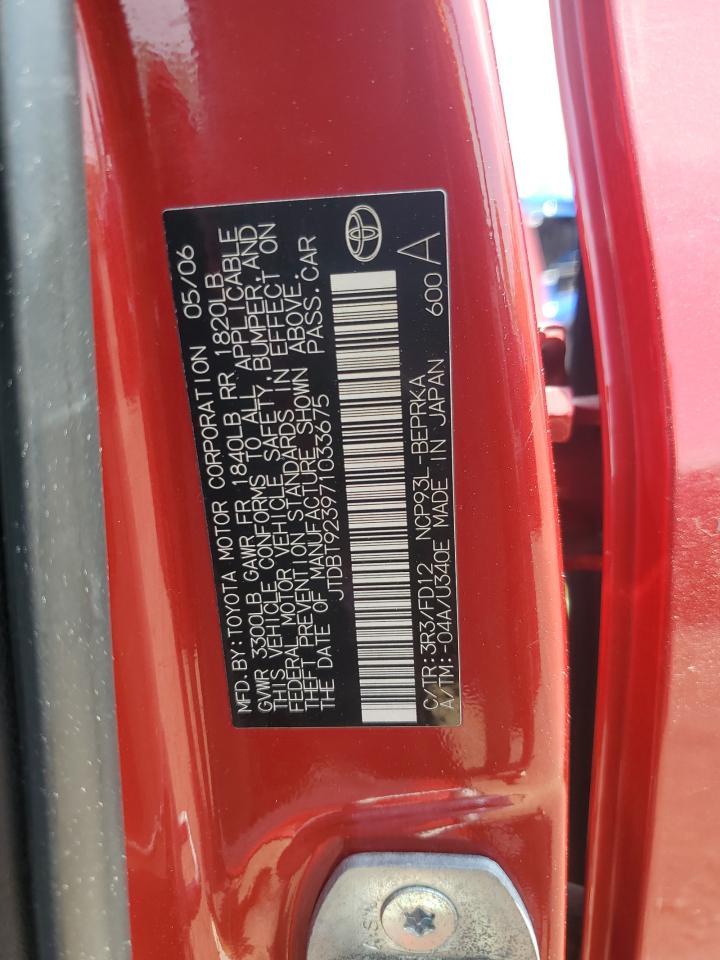 2007 Toyota Yaris VIN: JTDBT923971033675 Lot: 62742085