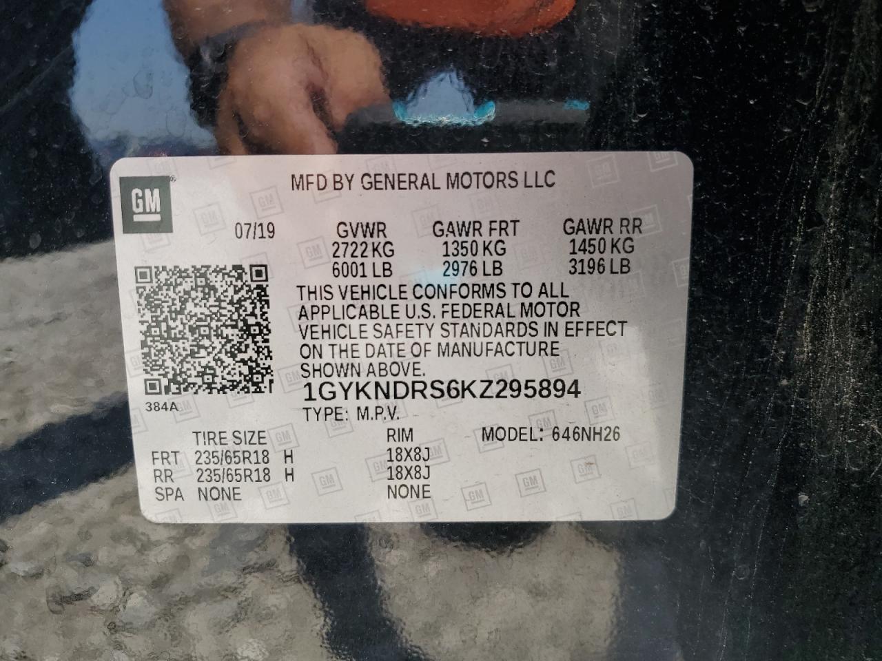2019 Cadillac Xt5 Luxury VIN: 1GYKNDRS6KZ295894 Lot: 60151925