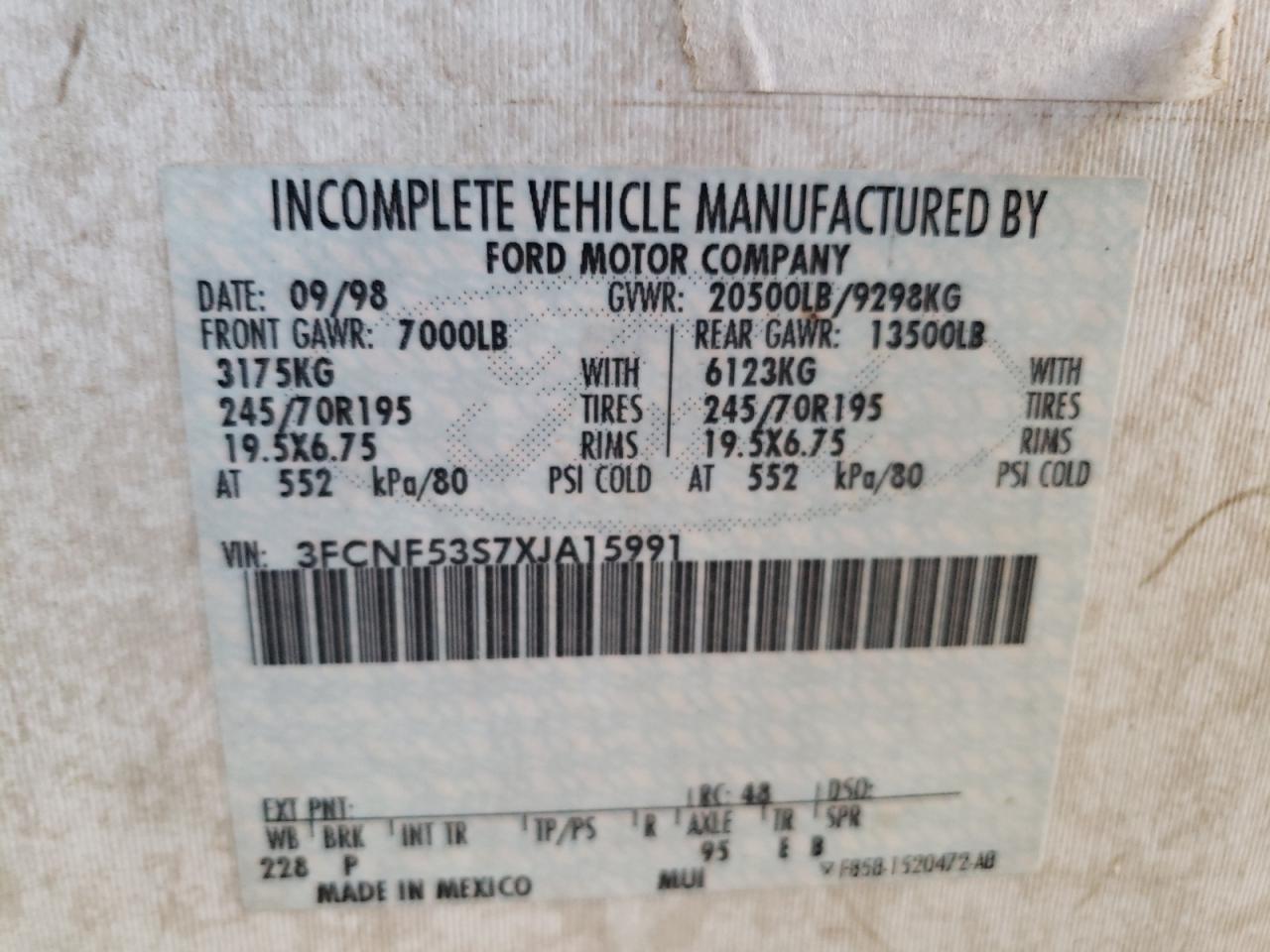 1999 Ford F550 Super Duty Stripped Chassis VIN: 3FCNF53S7XJA15991 Lot: 57476345