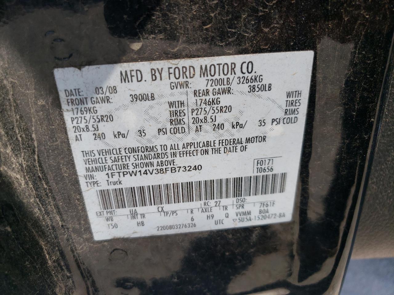 FORD F-150 2008 VIN 1FTPW14V38FB73240 фото 12