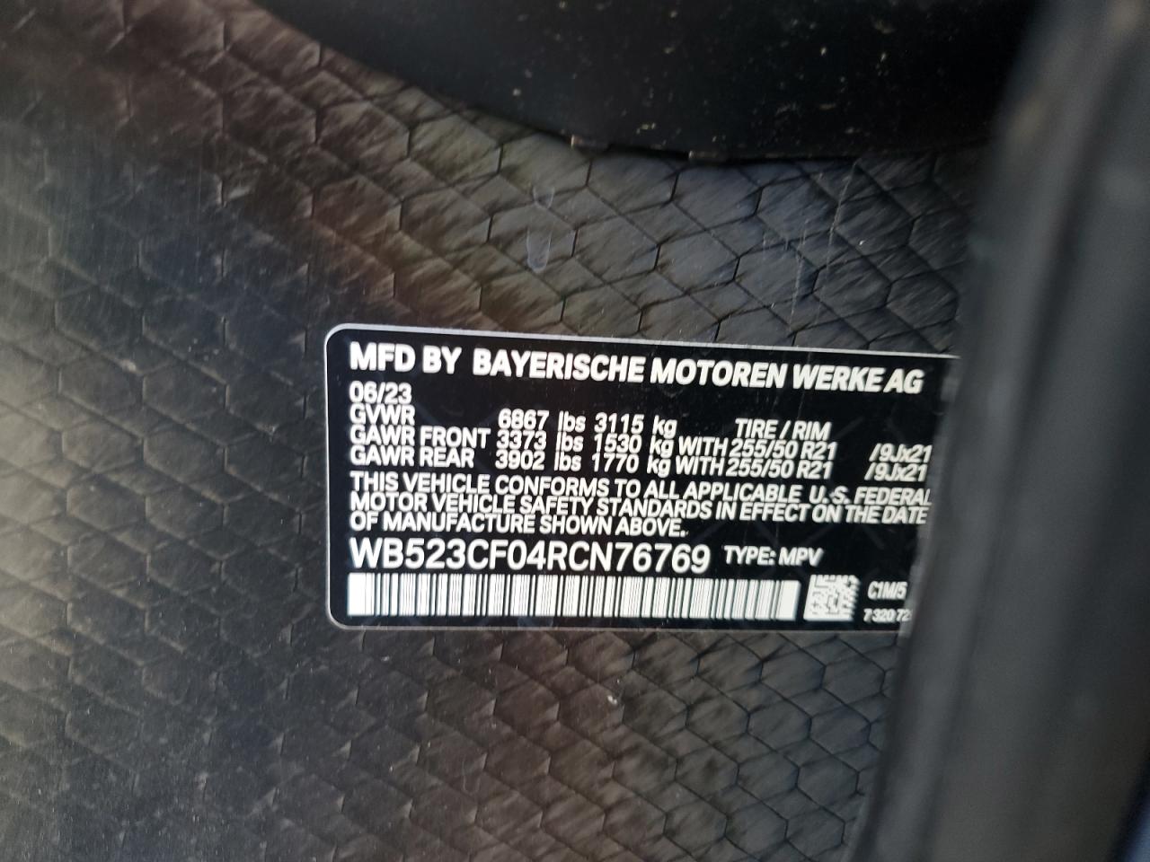 2024 BMW Ix xDrive50 VIN: WB523CF04RCN76769 Lot: 61425735