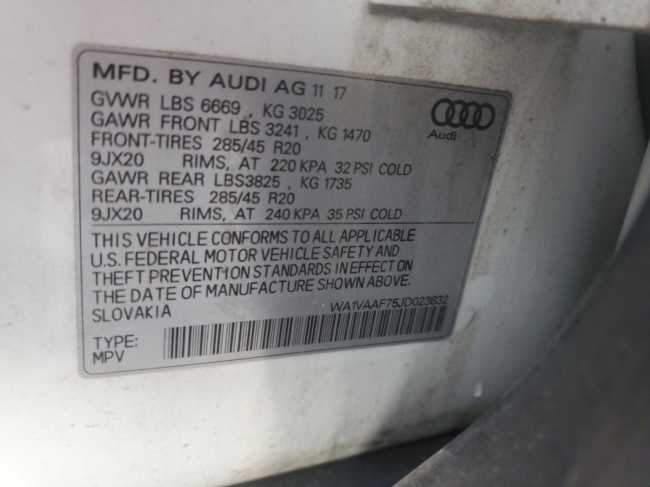 2018 Audi Q7 Prestige VIN: WA1VAAF75JD023632 Lot: 59678665