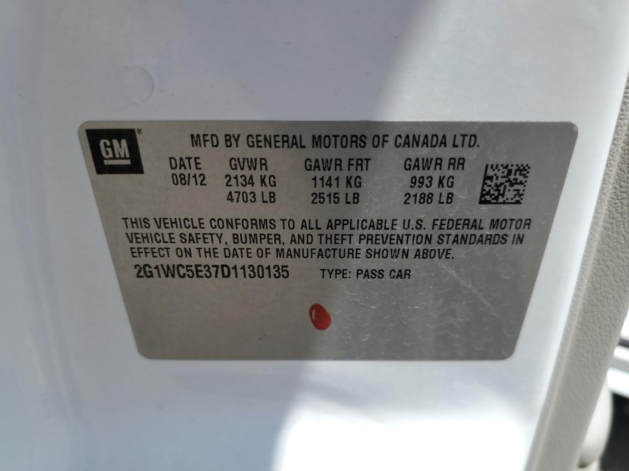 2013 Chevrolet Impala Ltz VIN: 2G1WC5E37D1130135 Lot: 61075905
